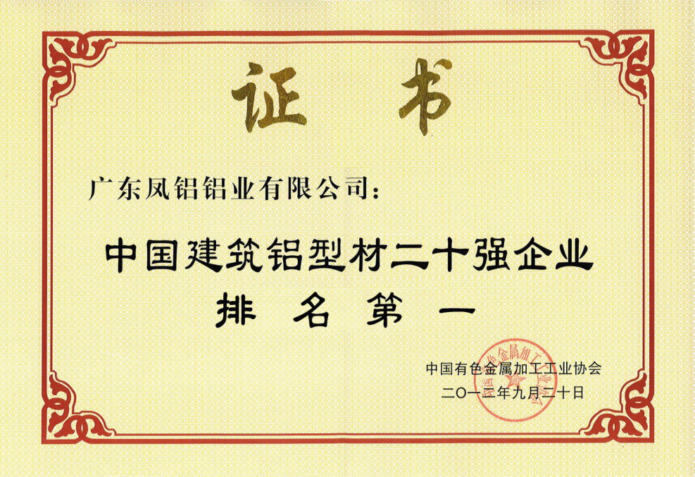 2012中國建筑鋁型材二十強排名第一